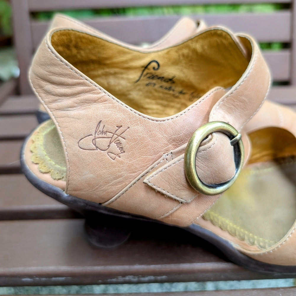 Fluevog Tan Wedge Sandals